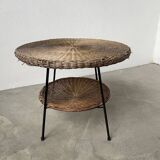Round wicker coffee table from the 60s