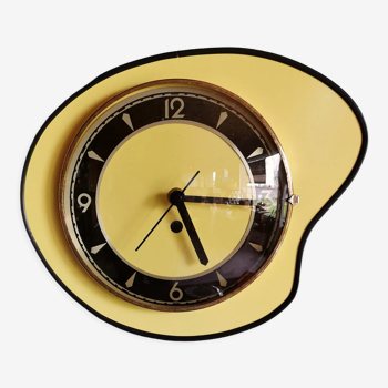 Vintage formica clock silent wall clock asymmetrical 60s "Yellow black"