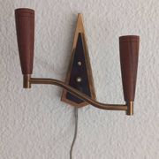 Applique murale scandinave double Mid-Century en teck et laiton