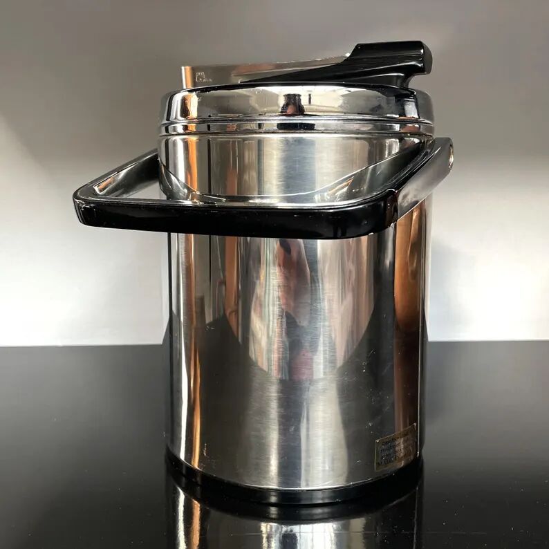 Vintage stainless steel ice bucket with lid and tongs - Made in Japan