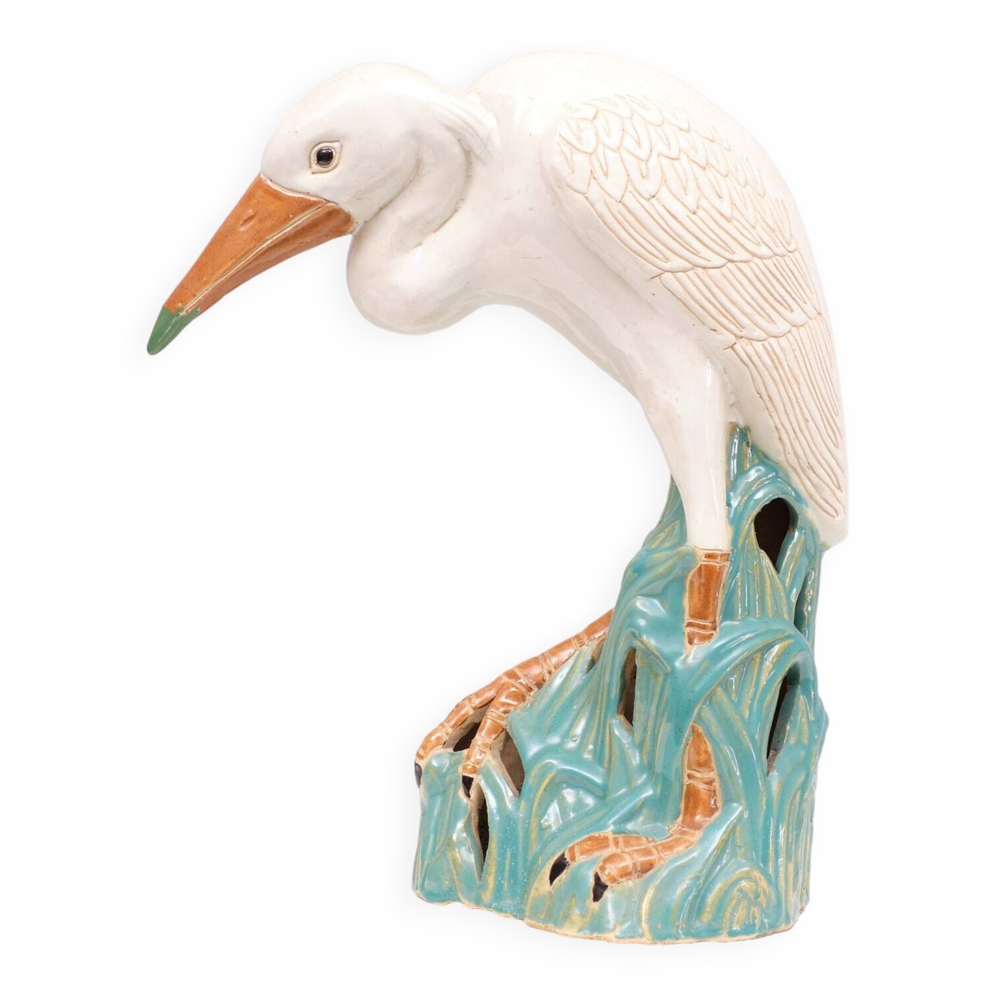 Large Vintage Ceramic Heron Bird Sculpture 1970s