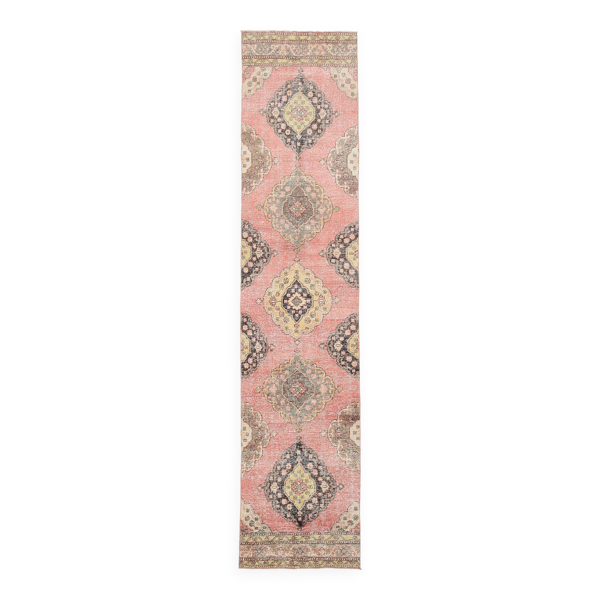 3x12 Soft Pastel Pink Turkish Runner Rug, 85x383Cm SK 5659