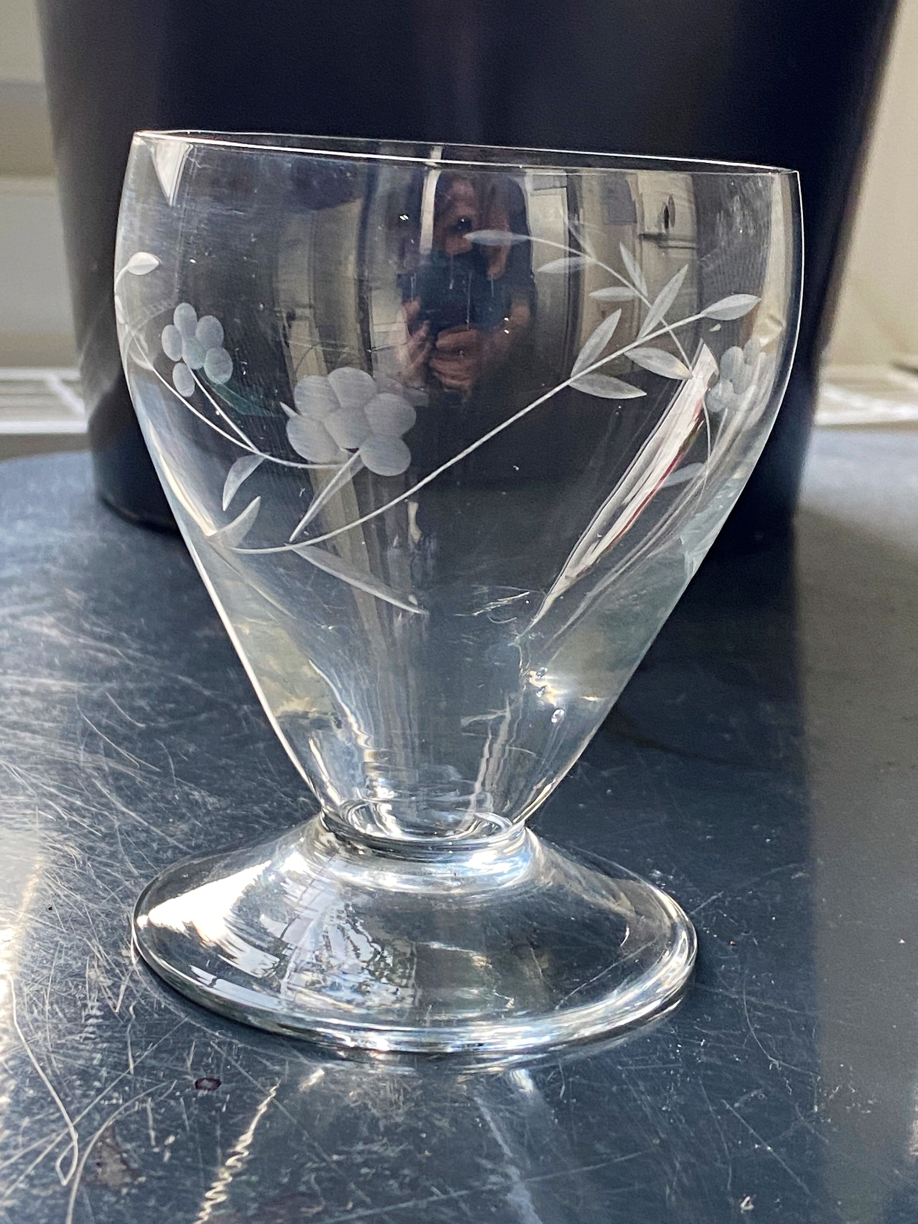 Duo of engraved glass water glasses