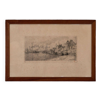 Engraving by René Pinard 1928 numbered 66/130 port of Nantes