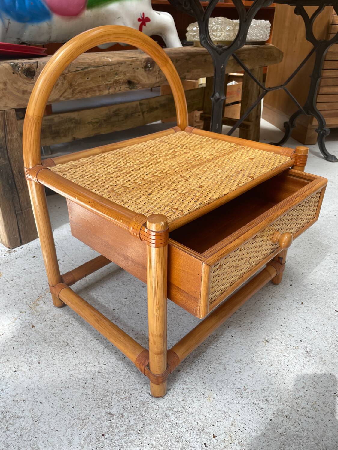 Vintage rattan bedside table