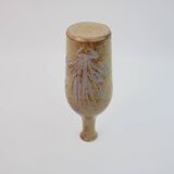 Brown ceramic/stoneware bottle with chiseled floral pattern