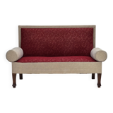 Canapé-lit danois des années 1950, laine d'ameublement rouge/beige, pieds en bois de frêne.