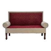 Canapé-lit danois des années 1950, laine d'ameublement rouge/beige, pieds en bois de frêne.