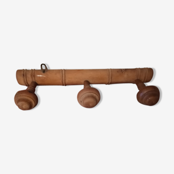 Portemanteau bois style bambou 3 boules 1930