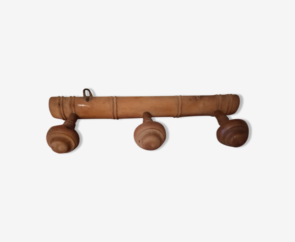 Patère bois style bambou 3 boules 1930
