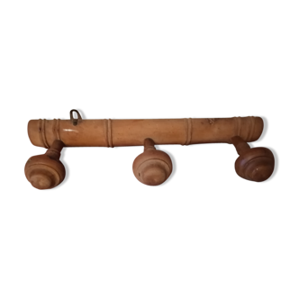 Bamboo-style wooden patère 3 balls 1930