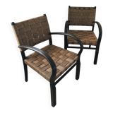 Pair of vintage rope armchairs, wooden frame, Sweden, 1960, Axel Larsson