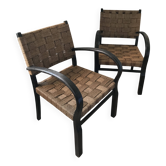 Pair of vintage rope armchairs, wooden frame, Sweden, 1960, Axel Larsson