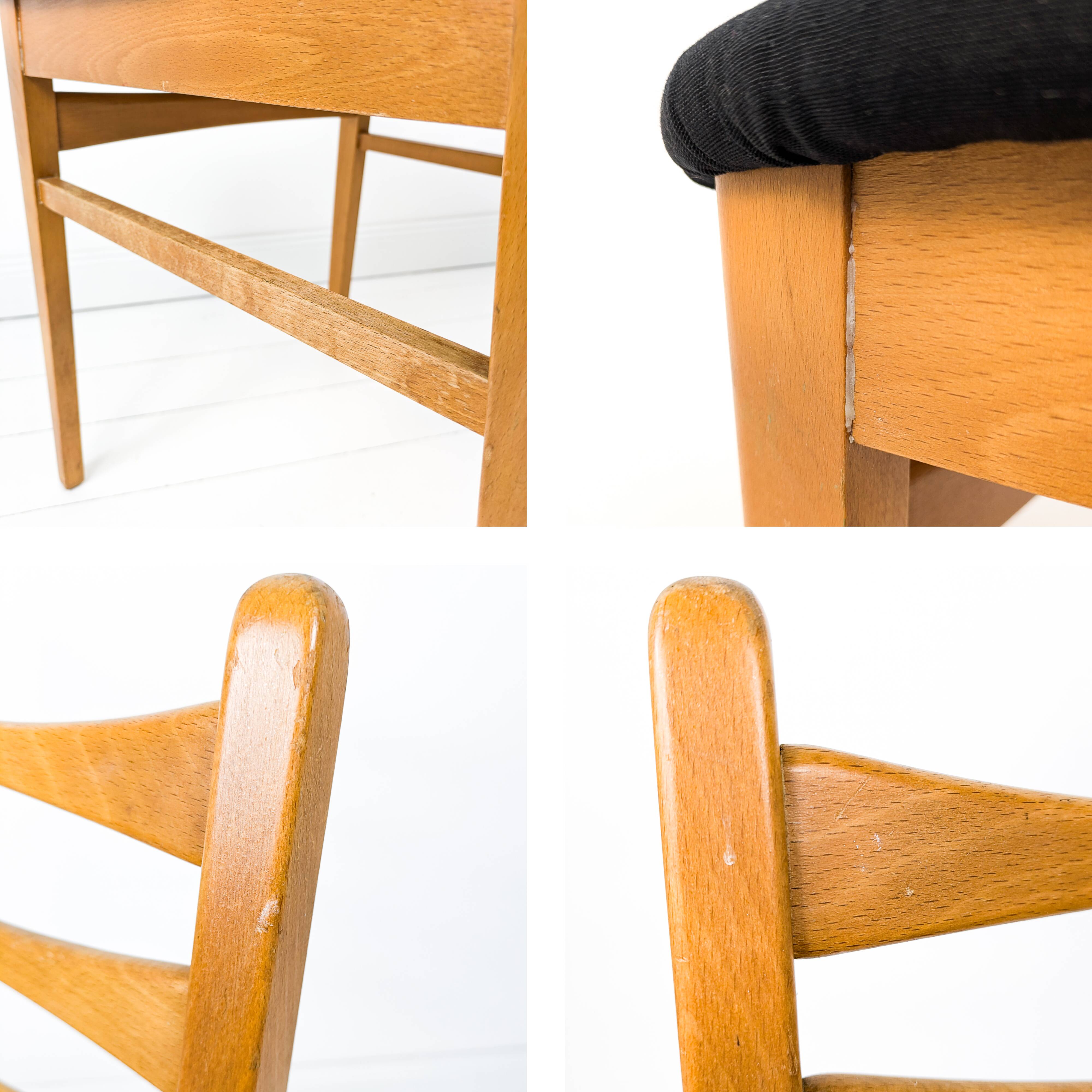 Lot de 6 chaises vintage bois assise tissu, style Mid-Century scandinave
