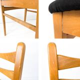 Set of 6 Mid Century Wooden Chairs Danish Design Bar Chair Vintage Black Upholstery MCM Re