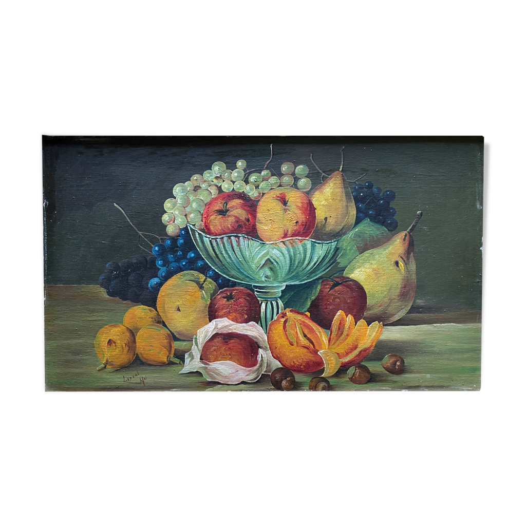 Impression Ancienne D'une Nature Morte Avec Un Panier De Fruits D Et De Bourdons Vers 1860