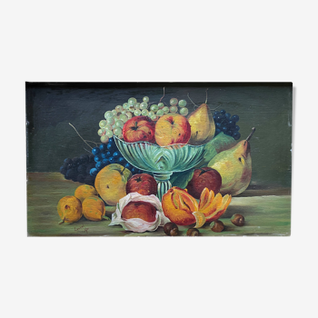 Tableau hsp "nature morte aux fruits" signée leyval début xx°