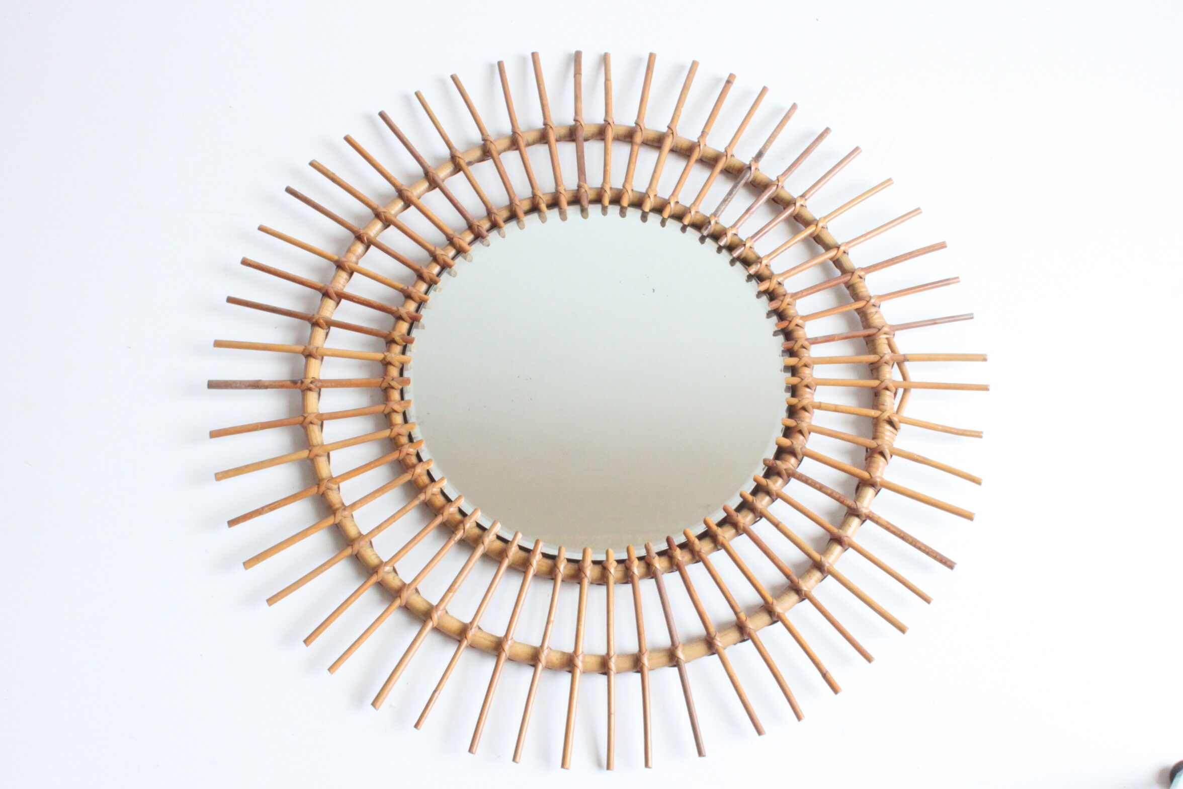 Rattan sunburst mirror 70cm, 1950