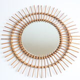 Rattan sunburst mirror 70cm, 1950