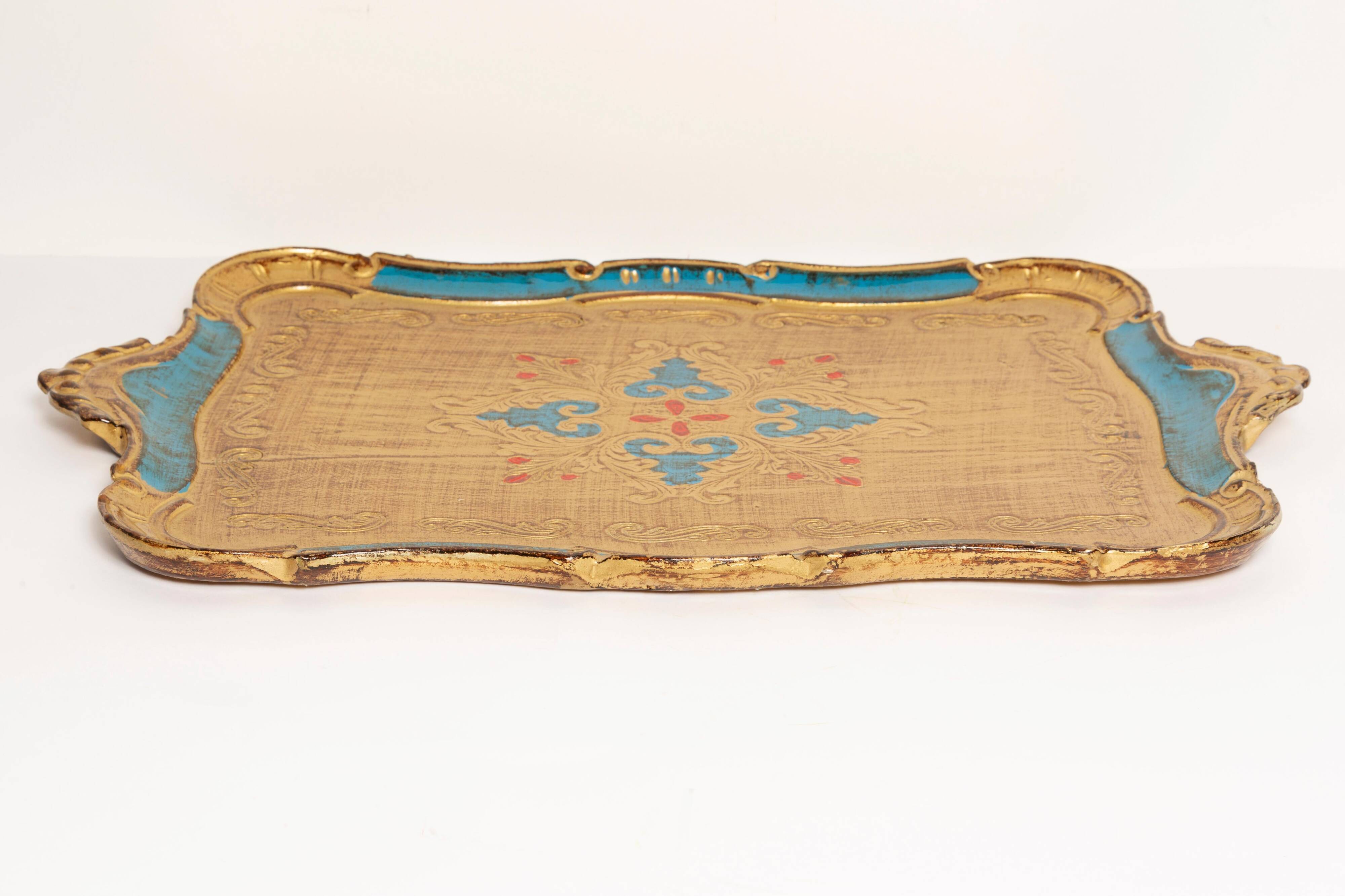 Vintage blue wooden decorative plate, Italy, 1960s