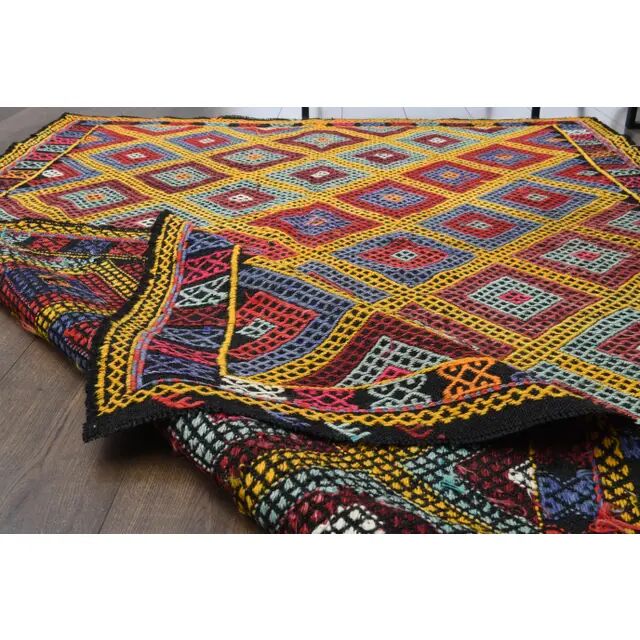 1970s Vintage Turkish Oushak Handmade Wool Cotton Red Area Rug 155x224
