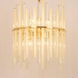 Lustre en laiton doré et baguettes en verre cristallin par C.Palme, Allemagne, années 1970