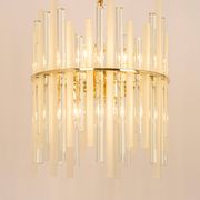 golden brass chandelier with crystal glass rods by C. Palme, Germany, 1970s.