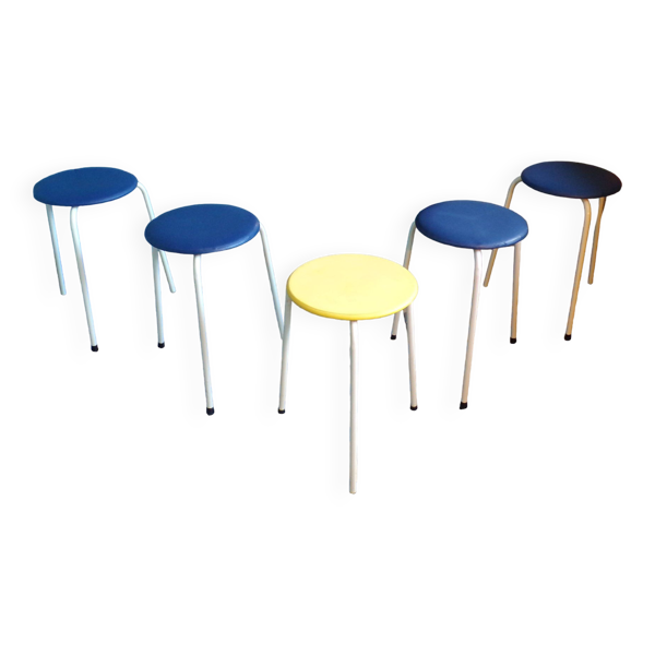 Set 5 tabourets tripode 1950 en skaï — Beyit