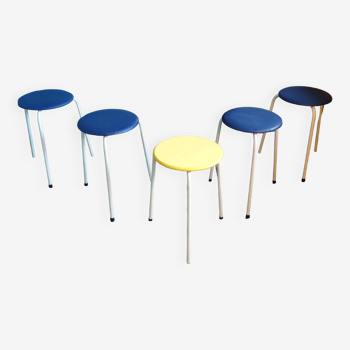 Set of 5 tripod stools 1950 in leatherette