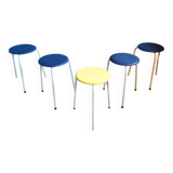 Set of 5 tripod stools 1950 in leatherette