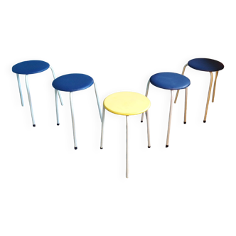 Set of 5 tripod stools 1950 in leatherette