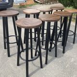 Set of 8 industrial bar stools.