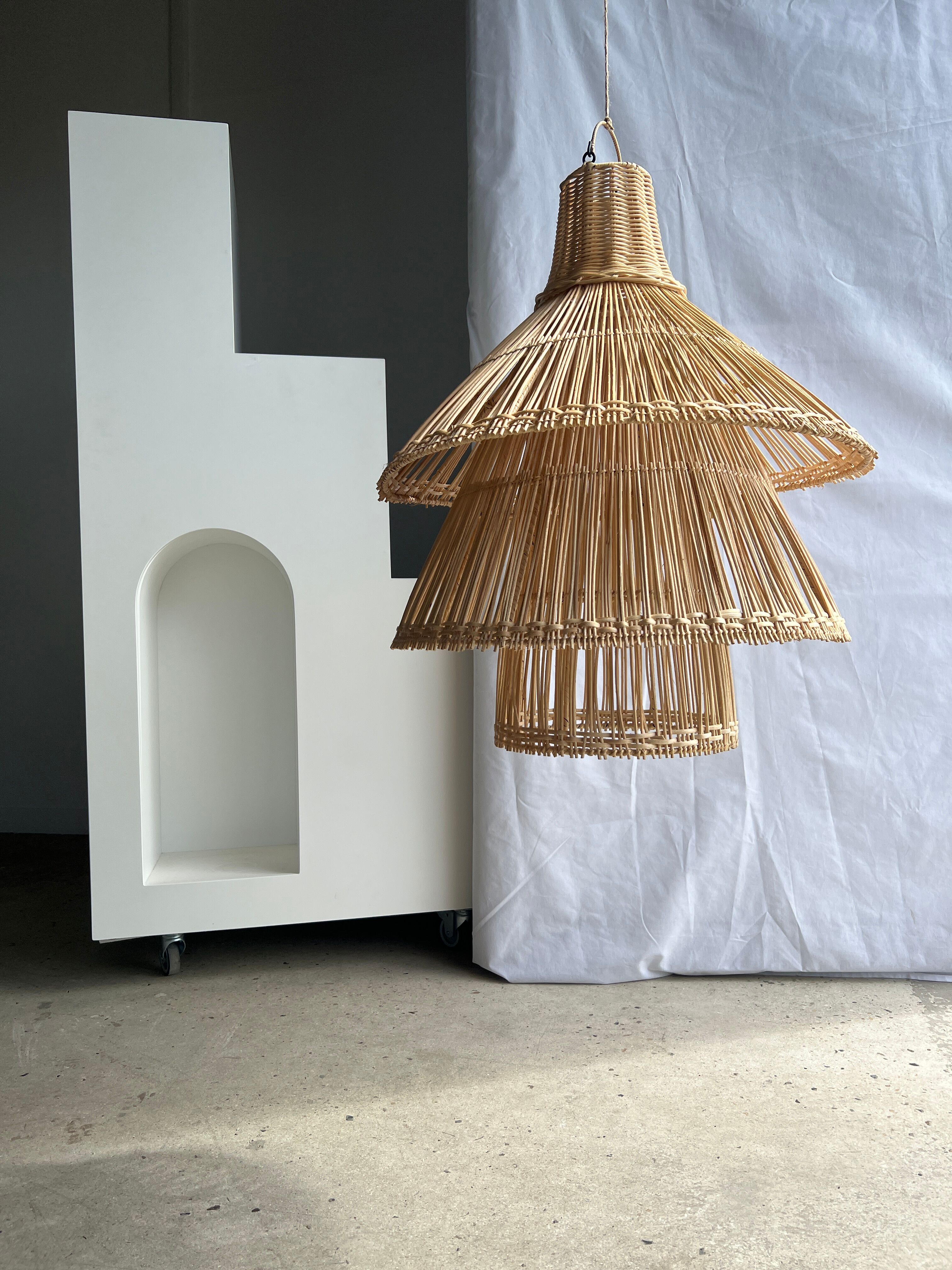Rattan pendant lamp or light in the shape of an Asian lantern