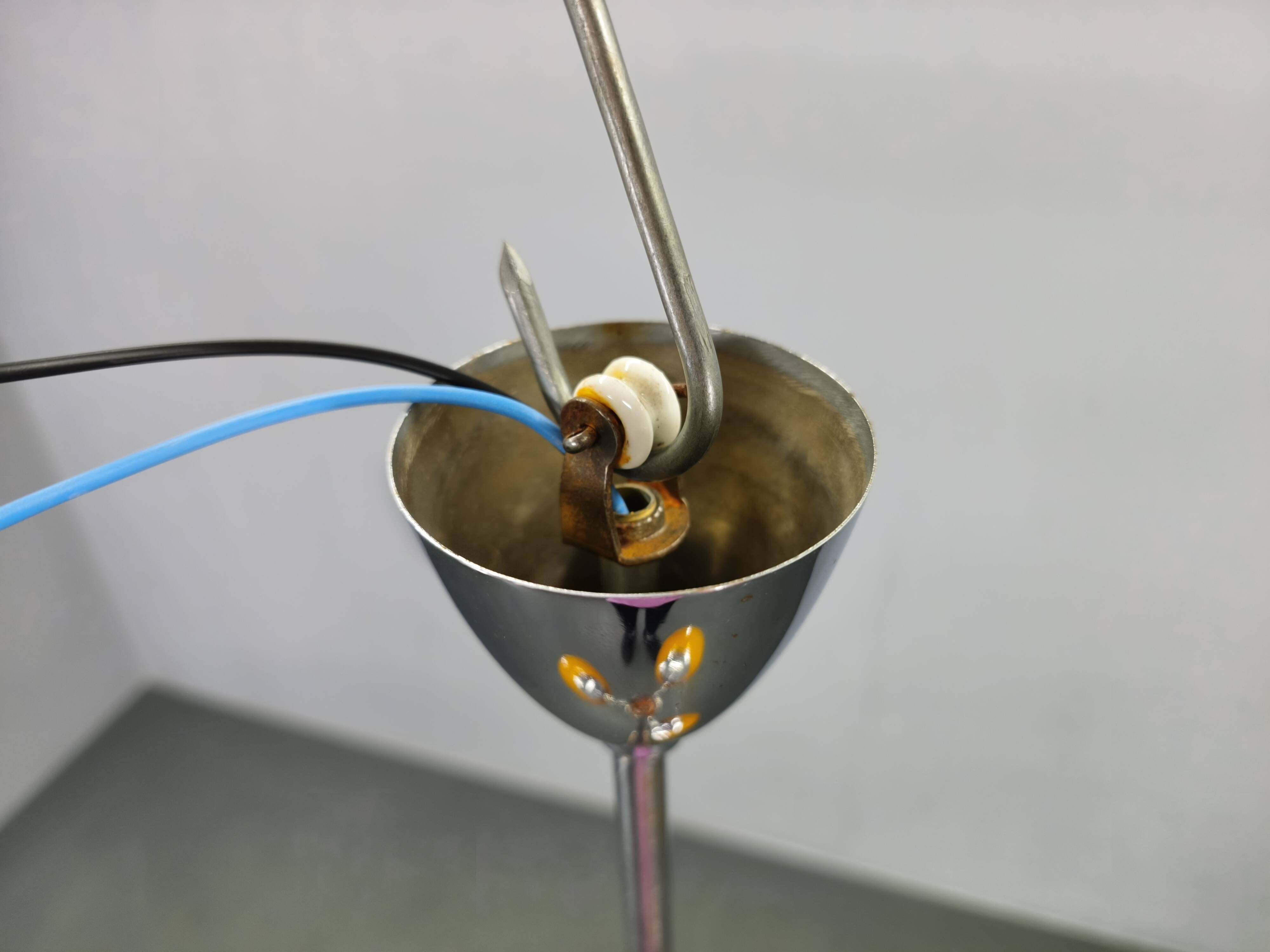 Bauhaus Chandelier with Colored Glass Globes, Czechoslovakia, 1930s