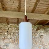 Scandinavian Pendant Lamp in Teak and Opaline, Circa 60´s