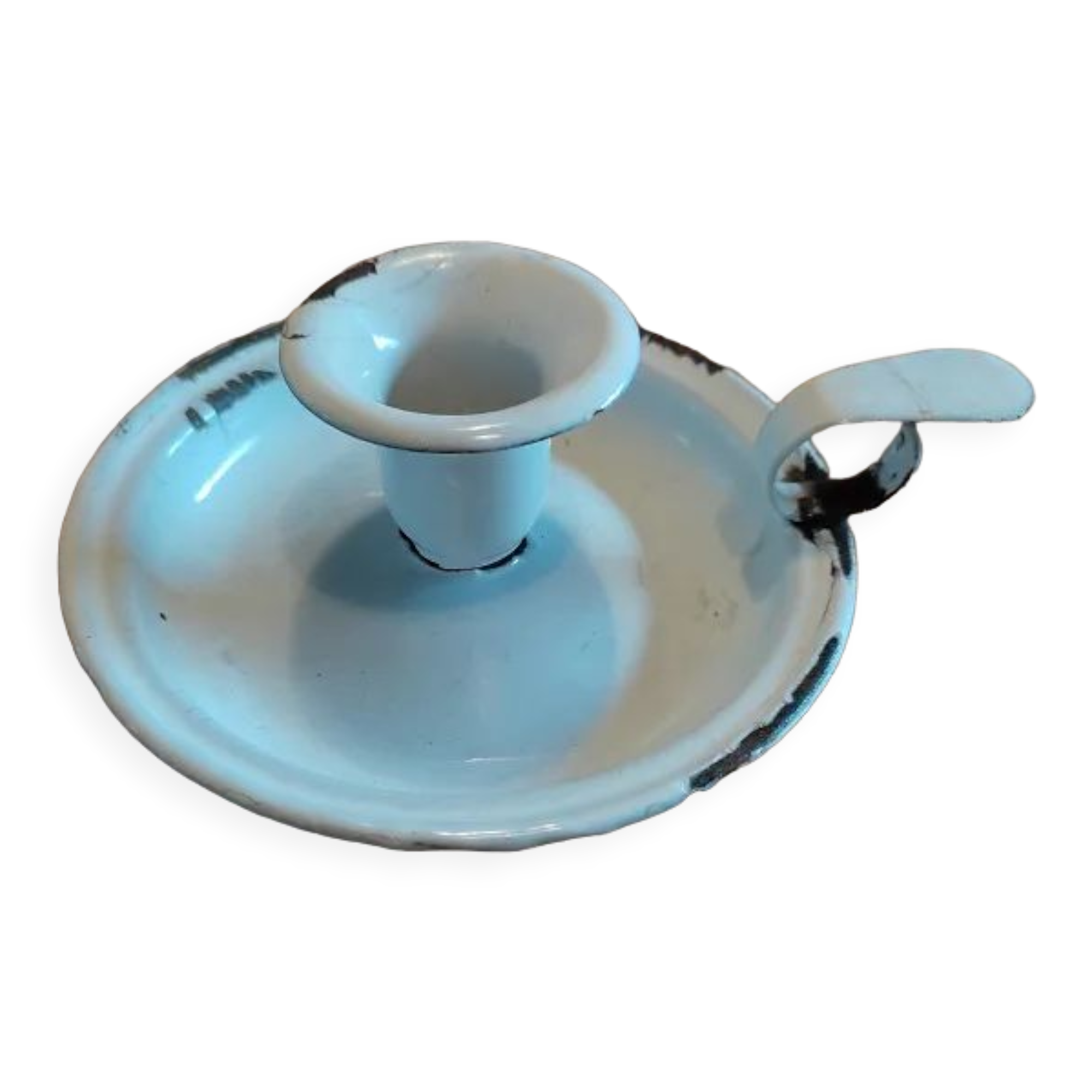 White patinated enamelled metal candle holder