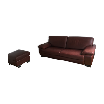 Full-flower buffalo leather sofa and pouf