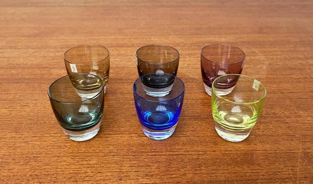 Coloured Space Age shot glasses by Gral, mid-century German, 1960s, set of 5.