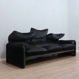 Vintage 1980s blue and green velvet Cassina Maralunga 3-Seater sofa