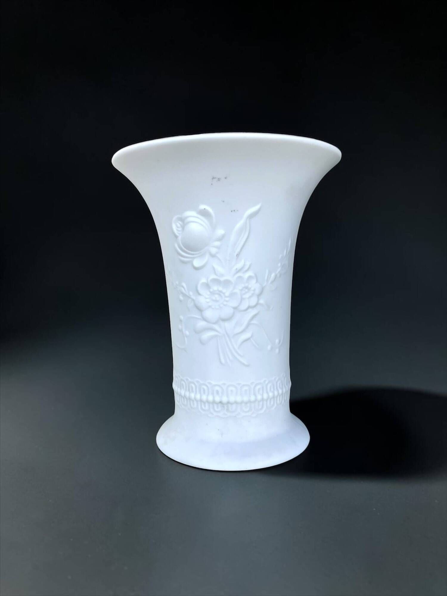 KAISER vase in biscuit porcelain with botanical relief, 1960s