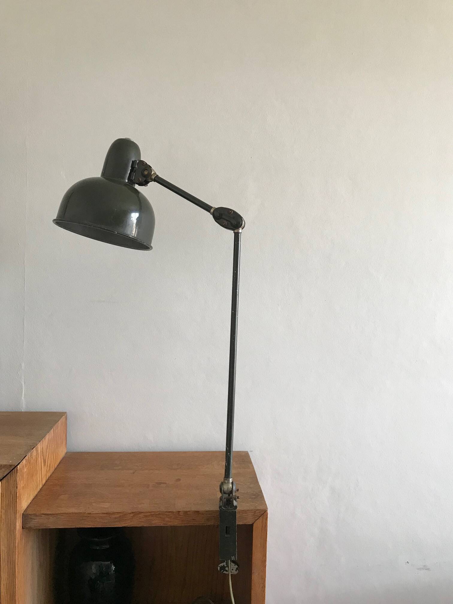 1950s English green workshop lamp