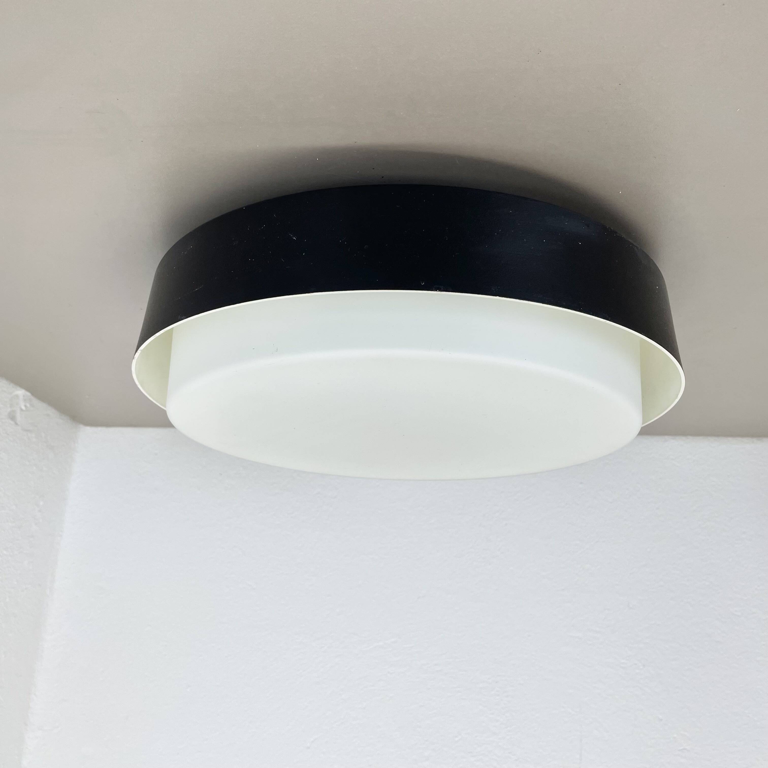 Minimalist  metal and glass flushmount wall light by bega lights, germany, 1980s