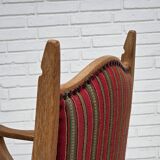1970s, Danish armchair, striped red furniture wool, solid oak wood.
