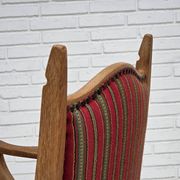 1970s, Danish armchair, striped red furniture wool, solid oak wood.