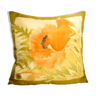 Vintage hand-painted silk cushion