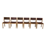 6 vintage wooden and velvet chairs