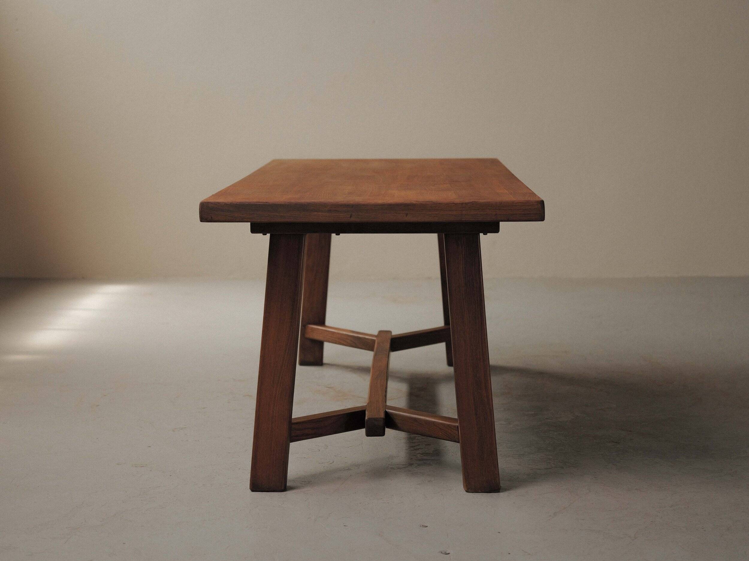 Large handcrafted oak table, France, circa 1970.