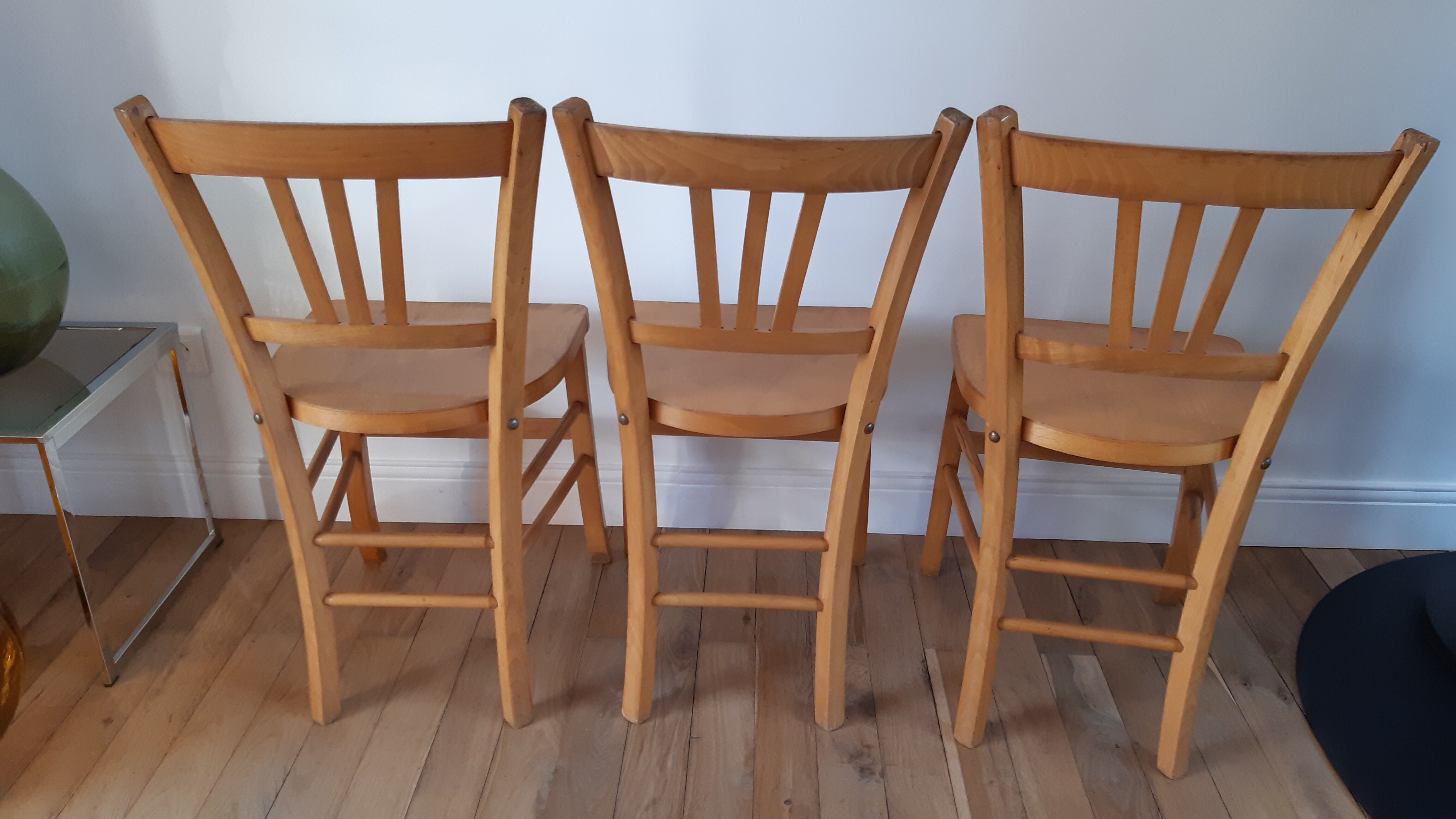 Trio of bistro chairs in beech 50s