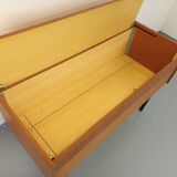 Vintage teak and black metal storage unit / chest on legs from the 70s