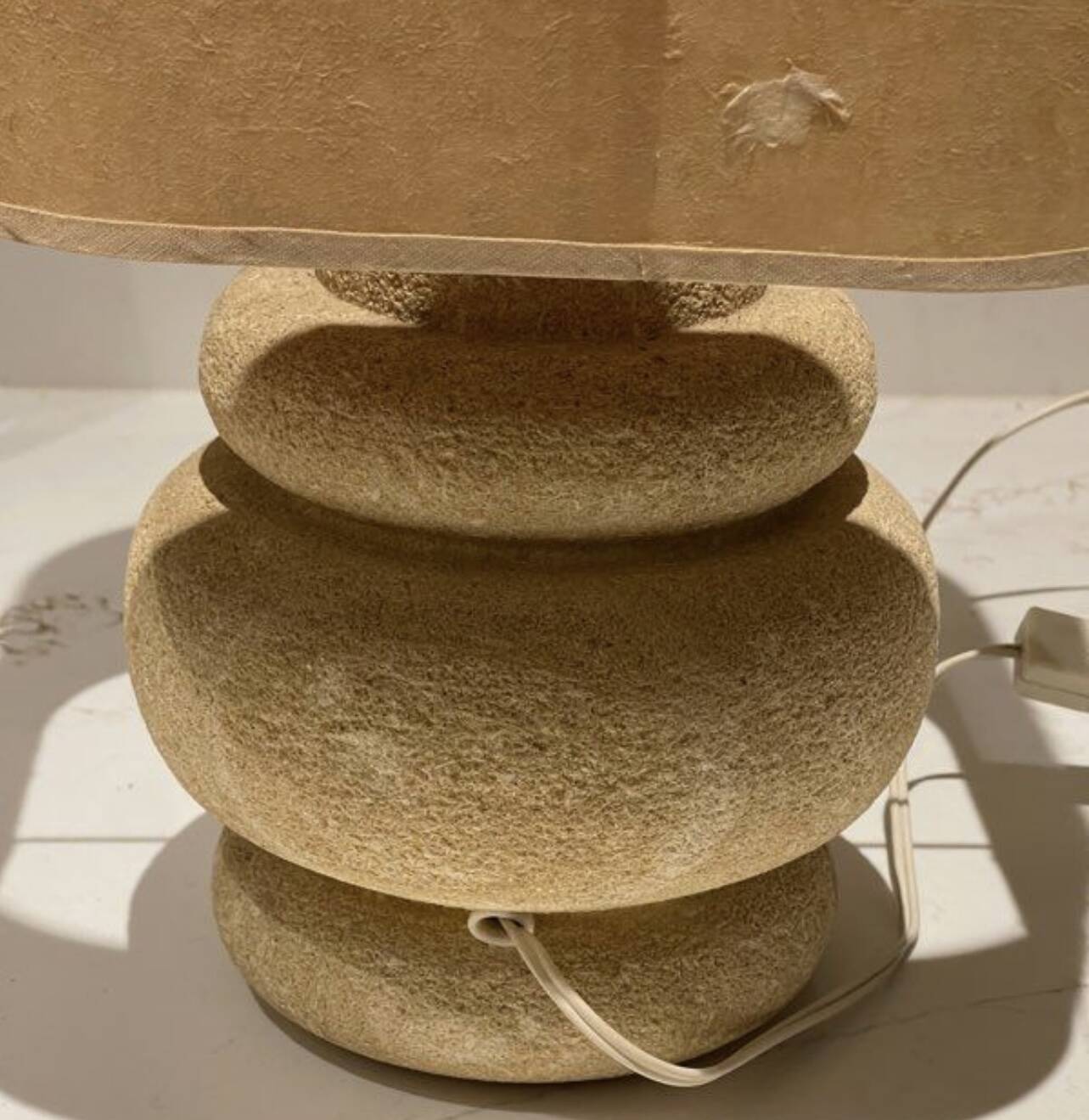 Vintage lamp with a stone base, herbarium lampshade.